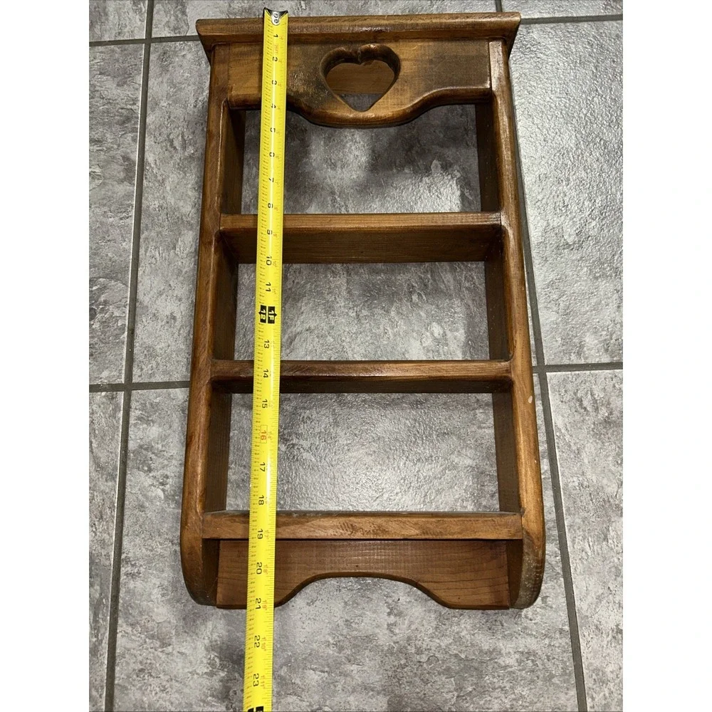 Vintage Wooden Three Tiered Wall Shelf‎ Heart Cutout Handmade Country Decor